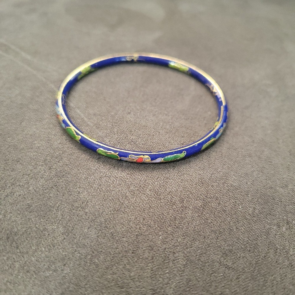 Vintage blue floral cloisonné enamel bangle bracelet